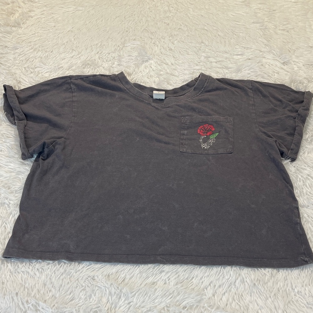 ELECTRIC PINK  Gray CROPPED T-Shirt WOMENS SIZE L